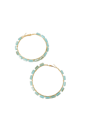Light Blue Beaded Hoops - Gold Hoop Earrings - Beaded Gold Hoops - Lulus