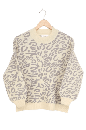 RD Style - Ivory Leopard Print Sweater - Balloon Sleeve Sweater - Lulus