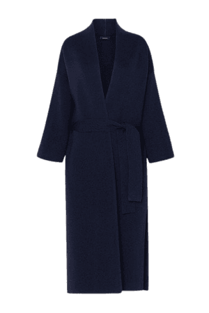 Belted Wool And Silk-blend Coat - Navy