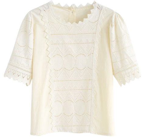 Zigzag Crochet Embroidery Button Down Top in Cream - TOPS - Retro, Indie and Unique Fashion