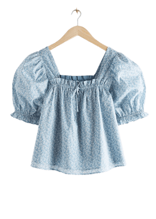 Square Neck Puff Sleeve Top - Blue Floral - Tops & T-shirts - & Other Stories