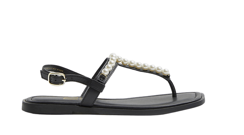 Black pearl embellished sandals | River Island