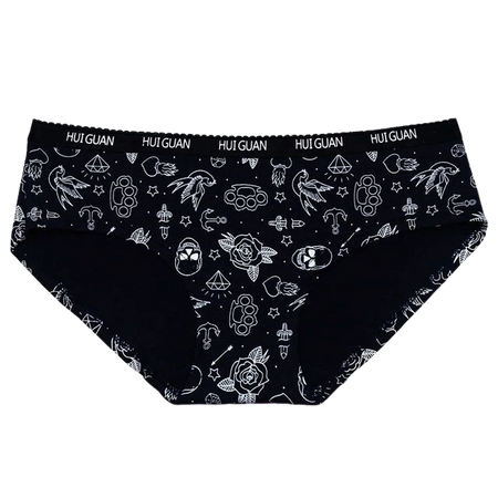 HUI GUAN Punk Rock Rose Skull Diamond Print Cotton Panties Dental Wire Lingerie Skeleton Legal Girl Underwear Women's Seamless Panties