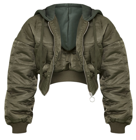 PLT- khaki graphic back jersey hooded bomber jacket