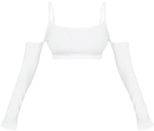 White Wide Contour Rib Cold Shoulder Crop Top | PrettyLittleThing USA