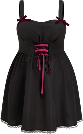 U-neck Bowknot Lace Up Mini Dress Curve & Plus - Cider