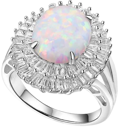 Macy's Cubic Zirconia & Lab Created Opal (7 ct. t.w.) Halo Ring in Sterling Silver - Fashion Jewelry - Jewelry & Watches - Macy's