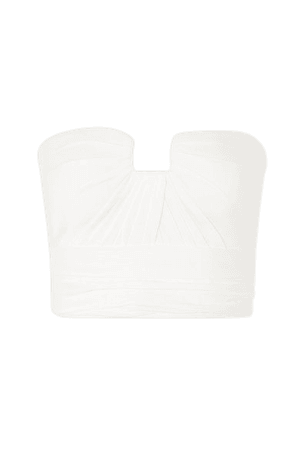 Cropped Ruched Silk-satin Bustier Top - Ivory