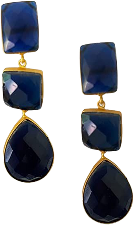 Amazon.com: Dangle Teardrop String Earring | Colored Stones with Brass | Lightweight and Elegant (Navy Blue): Clothing, Shoes & Jewelry
