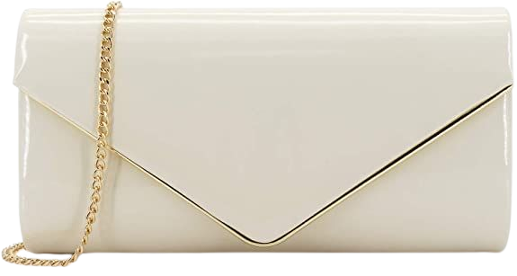 Dexmay Patent Leather Envelope Clutch Purse Shiny Candy Foldover Clutch Evening Bag for Women Ivory: Handbags: Amazon.com