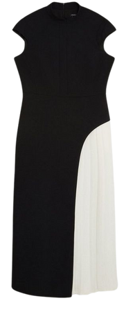 Petite Tailored Crepe High Neck Side Pleat Detail Midi Dress | Karen Millen