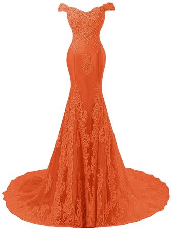 Amazon.com: Off Shoulder Mermaid Long Lace Beaded Prom Dress Corset Evening Gowns Burnt Orange US 4: Clothing