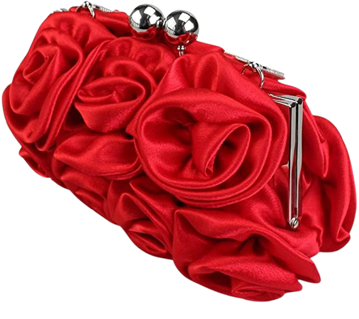 Missy K 7 Roses Clutch Purse, Satin, with Clasp Closure - Red, with kilofly Money Clip: Handbags: Amazon.com