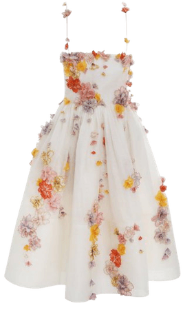 Postcard Floral-Appliqued Linen-Silk Midi Dress By Zimmermann | Moda Operandi