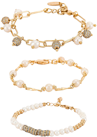Ettika Pearl Bracelet Set in Gold | REVOLVE