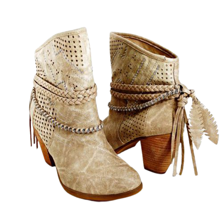 NOT RATED Women's Heeled Ankle Booties - Tan Faux Suede Embellished Straps - 7.5 | eBay