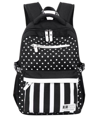 black and white stripes and dots backpack