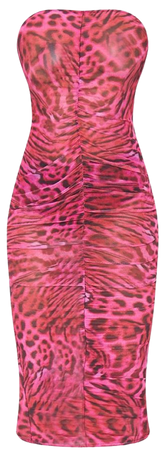 pink animal print mesh dress