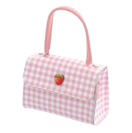 pink plaid strawberry bag
