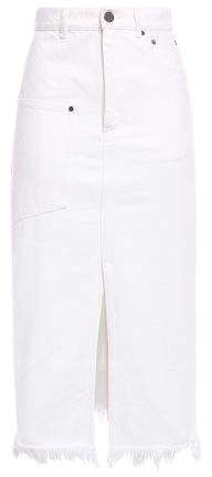 Split-front Frayed Denim Midi Skirt