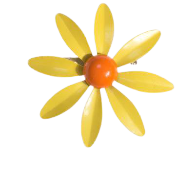 Vintage Retro Mod Flower Power Yellow and Orange Enamel Brooch - Vintage Meet Modern