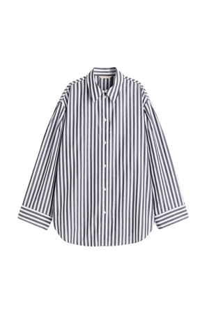 Oversized Cotton Shirt - Dark gray/striped - Ladies | H&M US