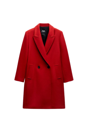 LONG WOOL BLEND DOUBLE BREASTED COAT - Red | ZARA United States