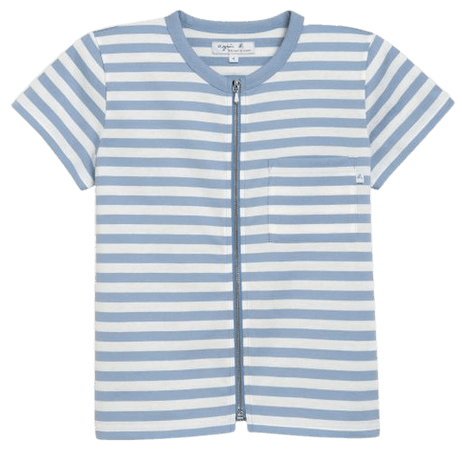pastel blue and off white striped Brando Zip t-shirt