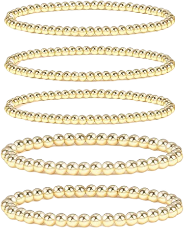 Amazon.com: Gold Bead Bracelet for Women,14K Gold Plated Bead Ball Bracelet Stretchable Elastic Bracelet…: Clothing, Shoes & Jewelry