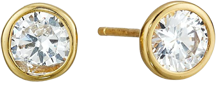 Amazon.com: Amazon Essentials Yellow Gold Plated Sterling Silver AAA Cubic Zirconia Bezel Stud Earrings (6mm) : Clothing, Shoes & Jewelry
