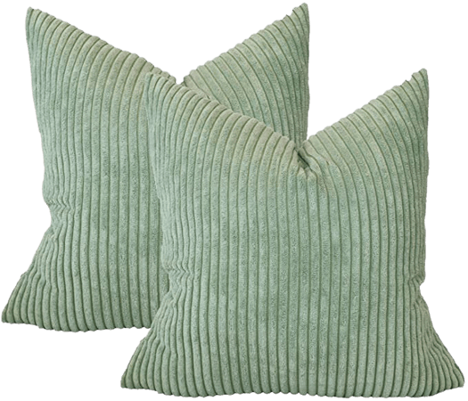Amazon.com: sykting Decorative Pillow Covers Striped Corduroy Plush Textured Throw Pillow Cases for Couch Sofa Bed Chair Pack of 2 18x18 inch 45x45cm Bean Green: Home & Kitchen