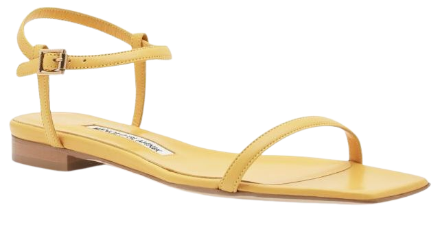 LUDINA | Yellow Nappa Leather Square Toe Sandals | Manolo Blahnik