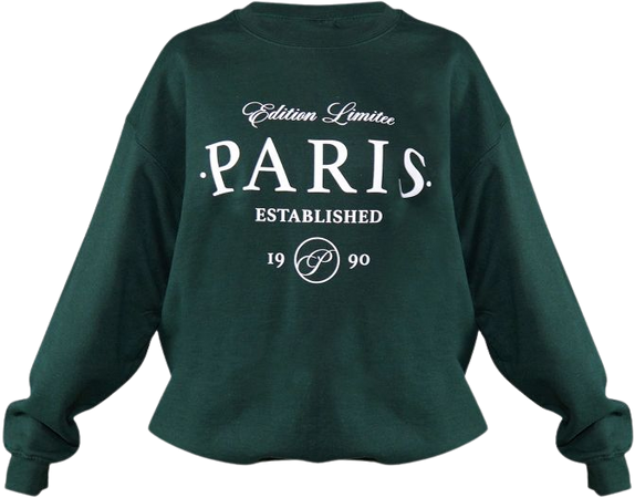 Forest Green Paris Established Printed Sweatshirt | PrettyLittleThing USA