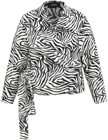 Collar Zebra Print Bowknot Long Sleeve Blouse Curve & Plus - Cider