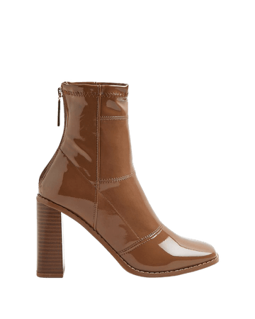 Beige patent sock boots | River Island