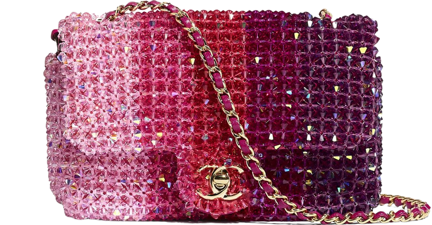 Flap Bag, crystal & gold-tone metal, fuchsia, pink & light pink - CHANEL