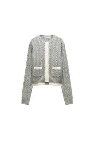 100% WOOL CABLE-KNIT CARDIGAN - Gray | ZARA United States