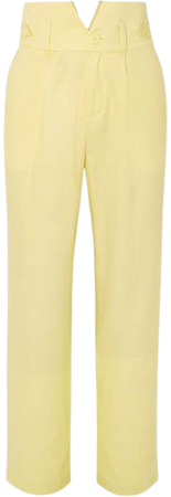Silk And Wool-blend Straight-leg Pants - Pastel yellow