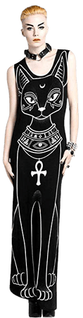 Kill Star Bast Cat Meow Cat Gothic T-Shirt Black Maxi Dress - Black - M: Amazon.co.uk: Clothing