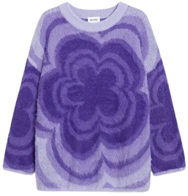 Oversized soft knit sweater - Purple retro flower - Monki WW