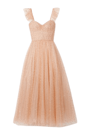 Ruffled Gathered Glittered Tulle Gown - Blush