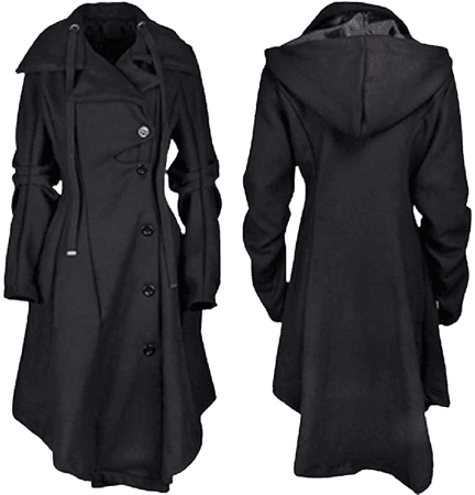 QZUnique Women's Long Personality Collar Outwear Slim Trench Coat Black