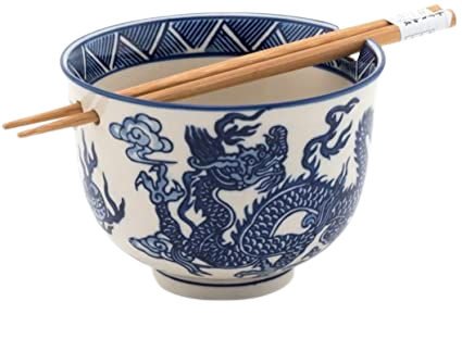Amazon.com | Happy Sales, Multi Purpose 5"D Ramen Udon Soba Pho Noodle Donburi Rice Tayo Bowl with Chopsticks (BlueDragon): Rice Bowls
