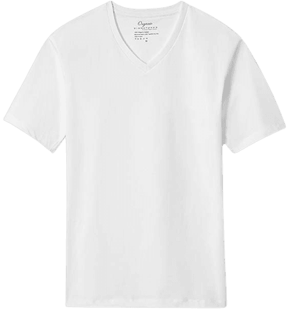 Organic Signatures Cotton T Shirt for Men, V Neck, Short Sleeve (Medium, White) | Amazon.com