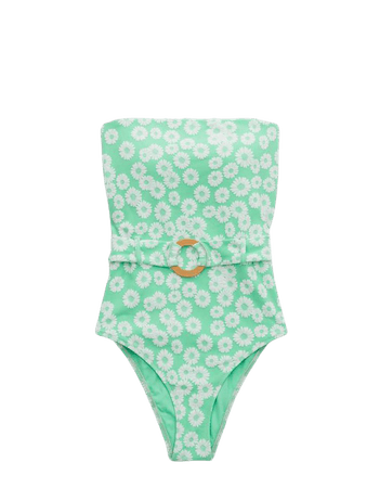 Aerie Jacquard Belted Bandeau One Piece Swimsuit