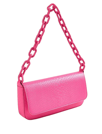 hot pink baguette bag with hot pink chain strap