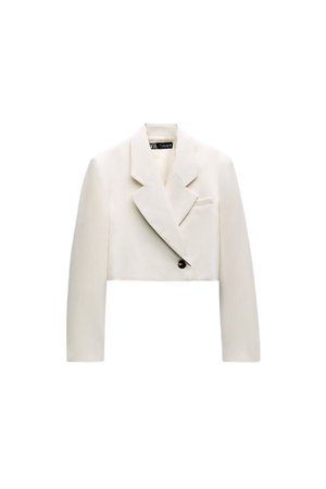 CROPPED DOUBLE BREASTED BLAZER - Oyster White | ZARA United States
