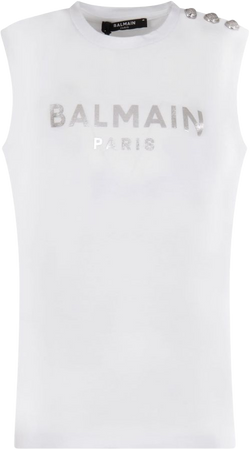 Balmain White Girl Tank Top With Silver Logo