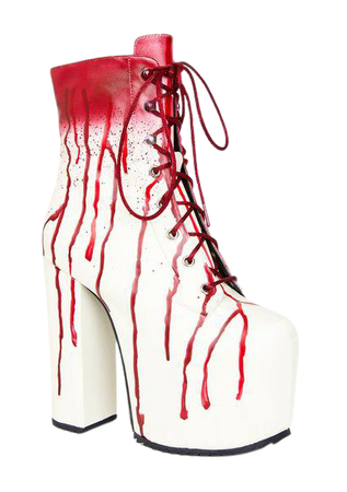 Red Carrie Bloody Prom Queen Platform Booties | Dolls Kill