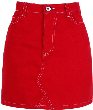 Red Distressed Denim Mini Skirt | Boohoo